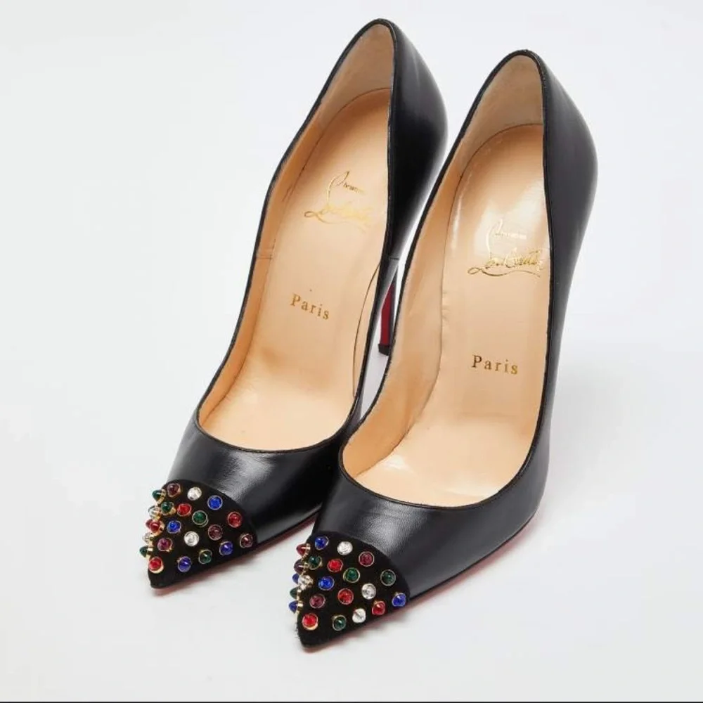 🚨SEND OFFERS🚨 Christian Louboutin Black Leather Heels with Colorful Studs